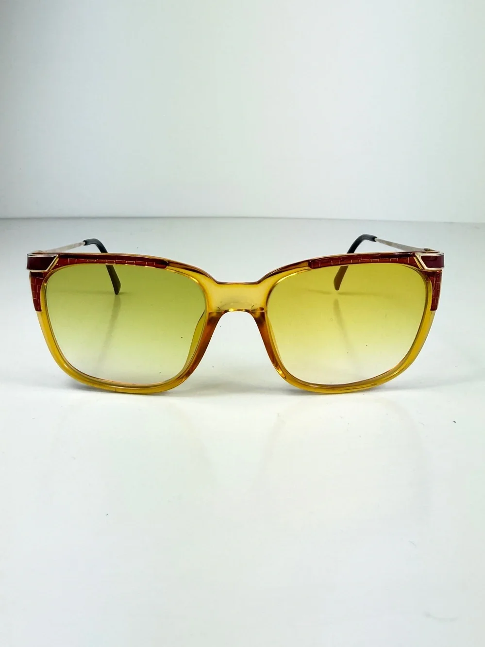 VTG Christian Dior 2403 Croc Embossed Butterfly Cat Eye CD Logo Yellow Burgundy